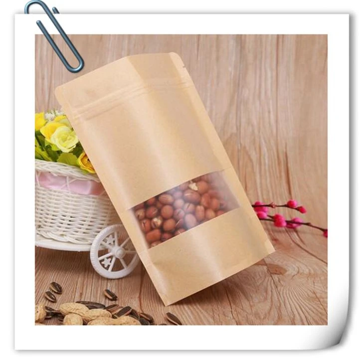 Kraft Paper Standing Zipper Tea Bags with Matte Window/ Recloseable Yellow Kraft Moistureproof Pack Storage Candy,Beans Pouches